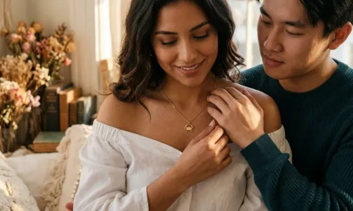 An interracial couple smiling while cooking together in a kitchen, focusing on the shared activity.